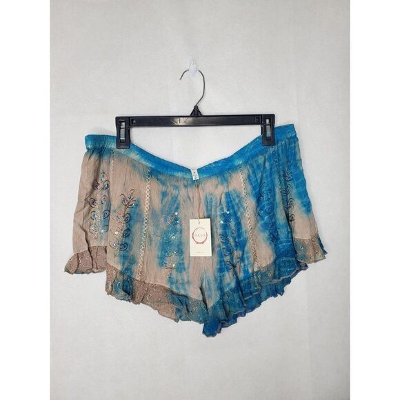 Raga Sweet Devotion Tie Dye Loose Fit Ruffle Embroidered Sequin Boho Shorts - Picture 4 of 11